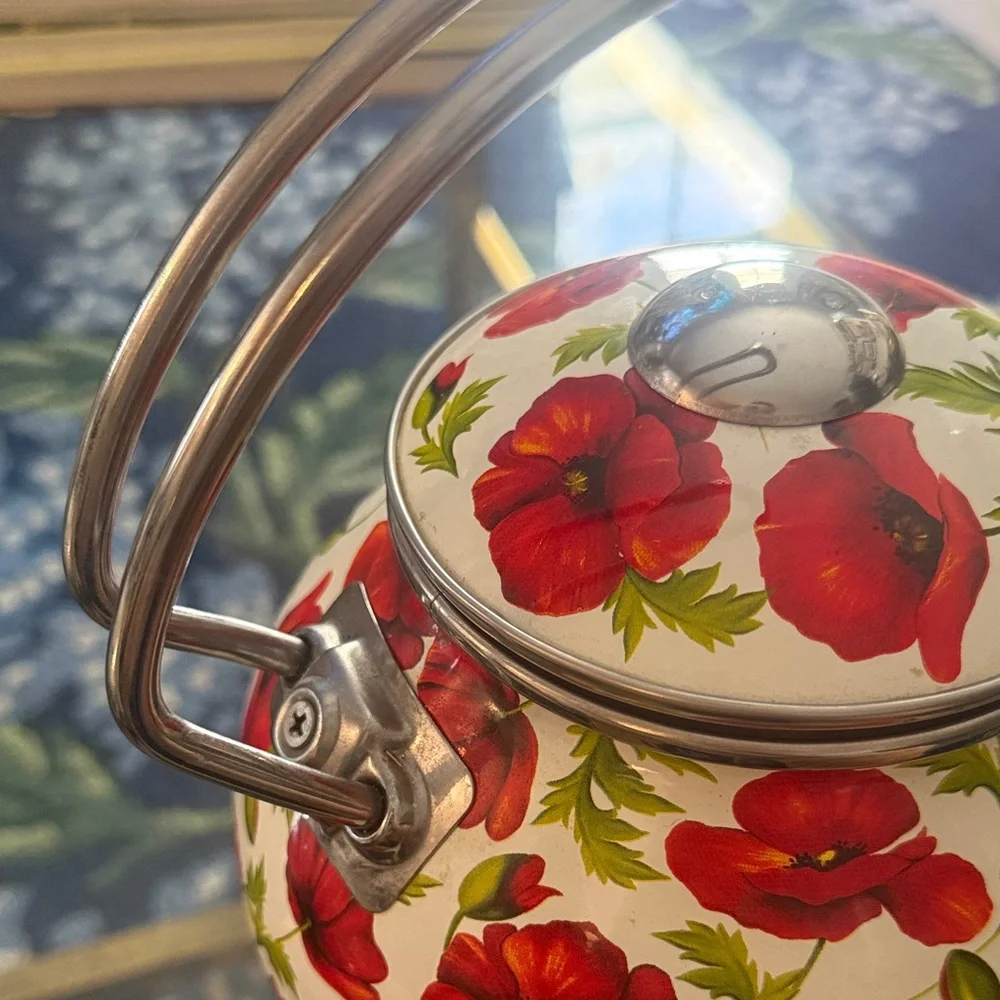 Elegant Floral Teapot with Red Poppy Pattern